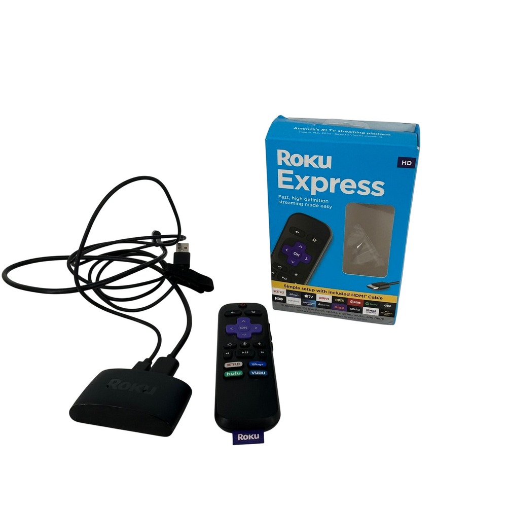 Roku Express HD Streaming Media Player 3930RW Black with Remote and Cable